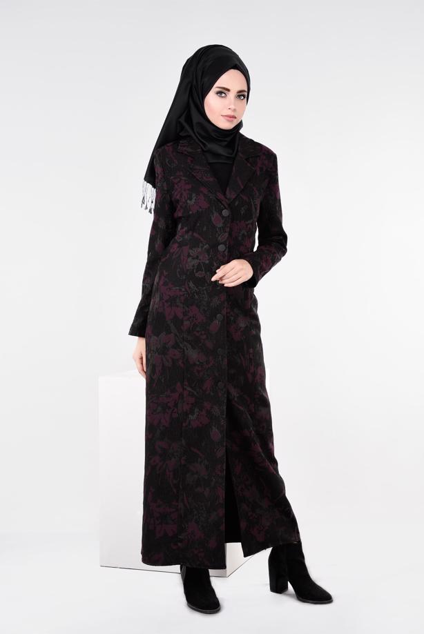 Hijab clothing PLUM PATTERNED TOPCOAT 1041  - TRENDTESETTÜR