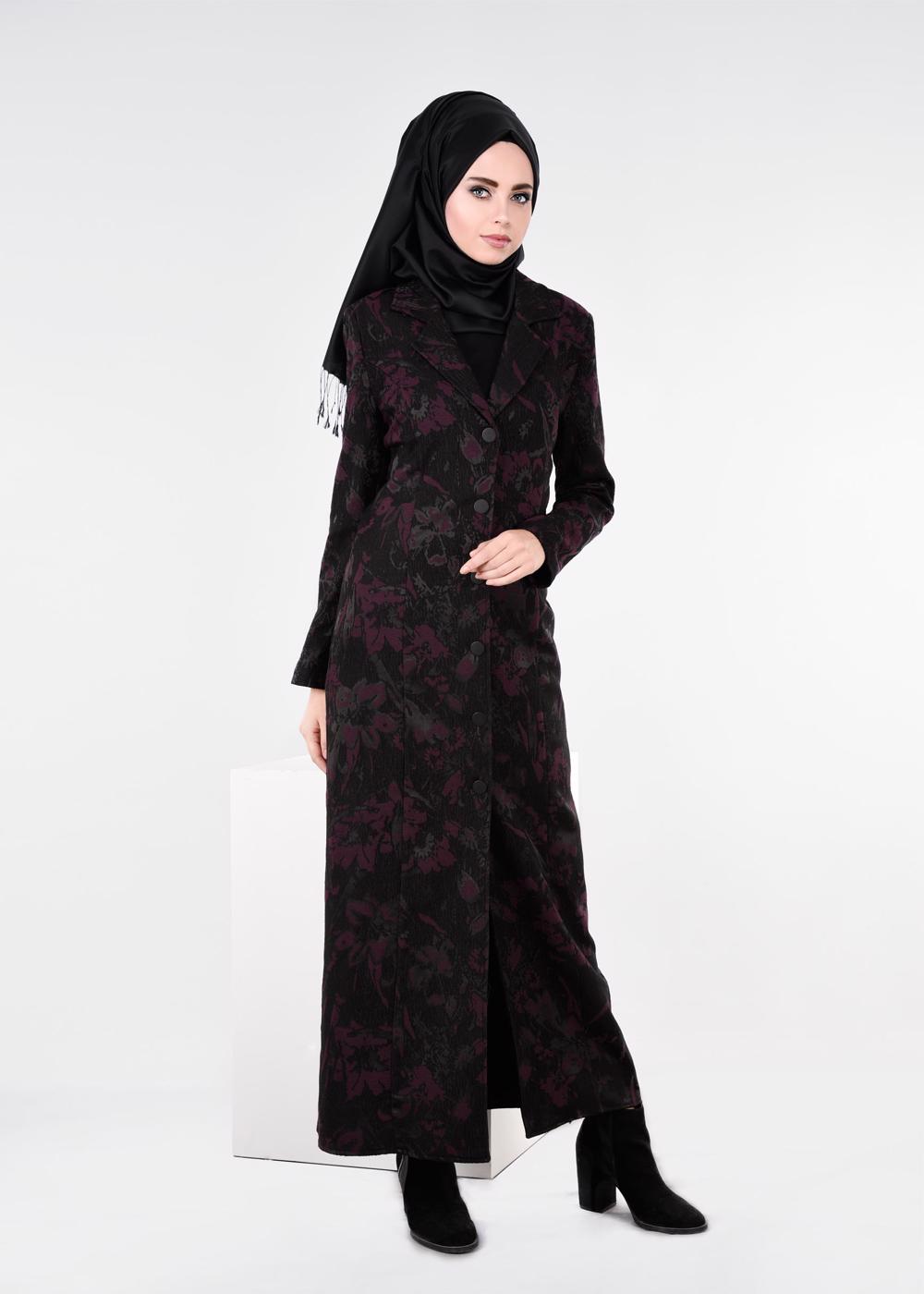 Hijab clothing PLUM PATTERNED TOPCOAT 1041 