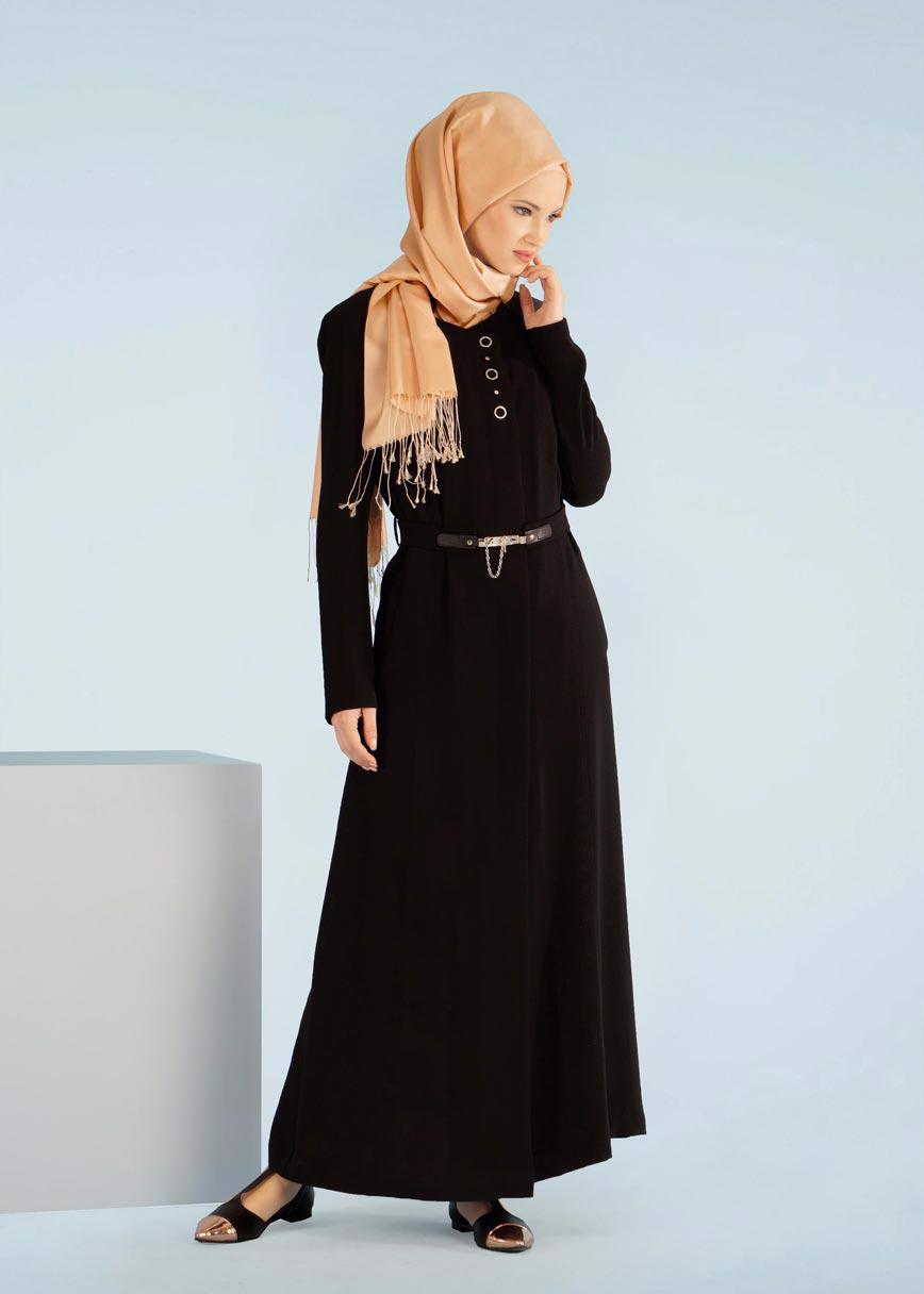 Vêtements hijab NOIR T 1049 Orlando Tesettür Pardesü-Alv Fashion