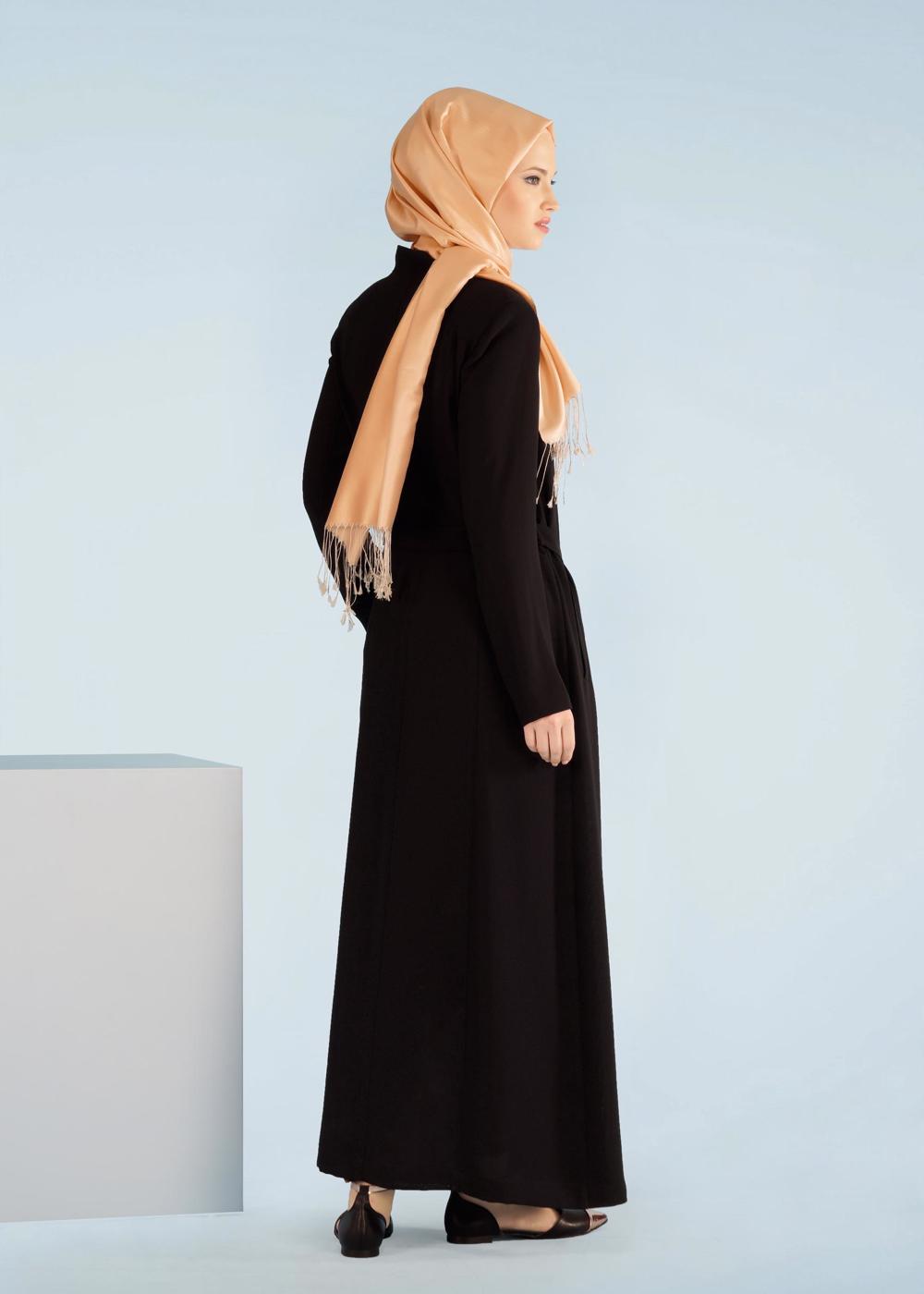 Vêtements hijab NOIR T 1049 Orlando Tesettür Pardesü-Alv Fashion