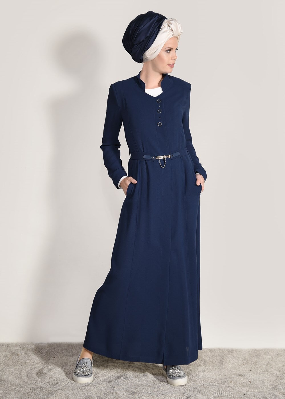 Tesettür giyim LACİVERT T 1049 Orlando Tesettür Pardesü-Alv Fashion