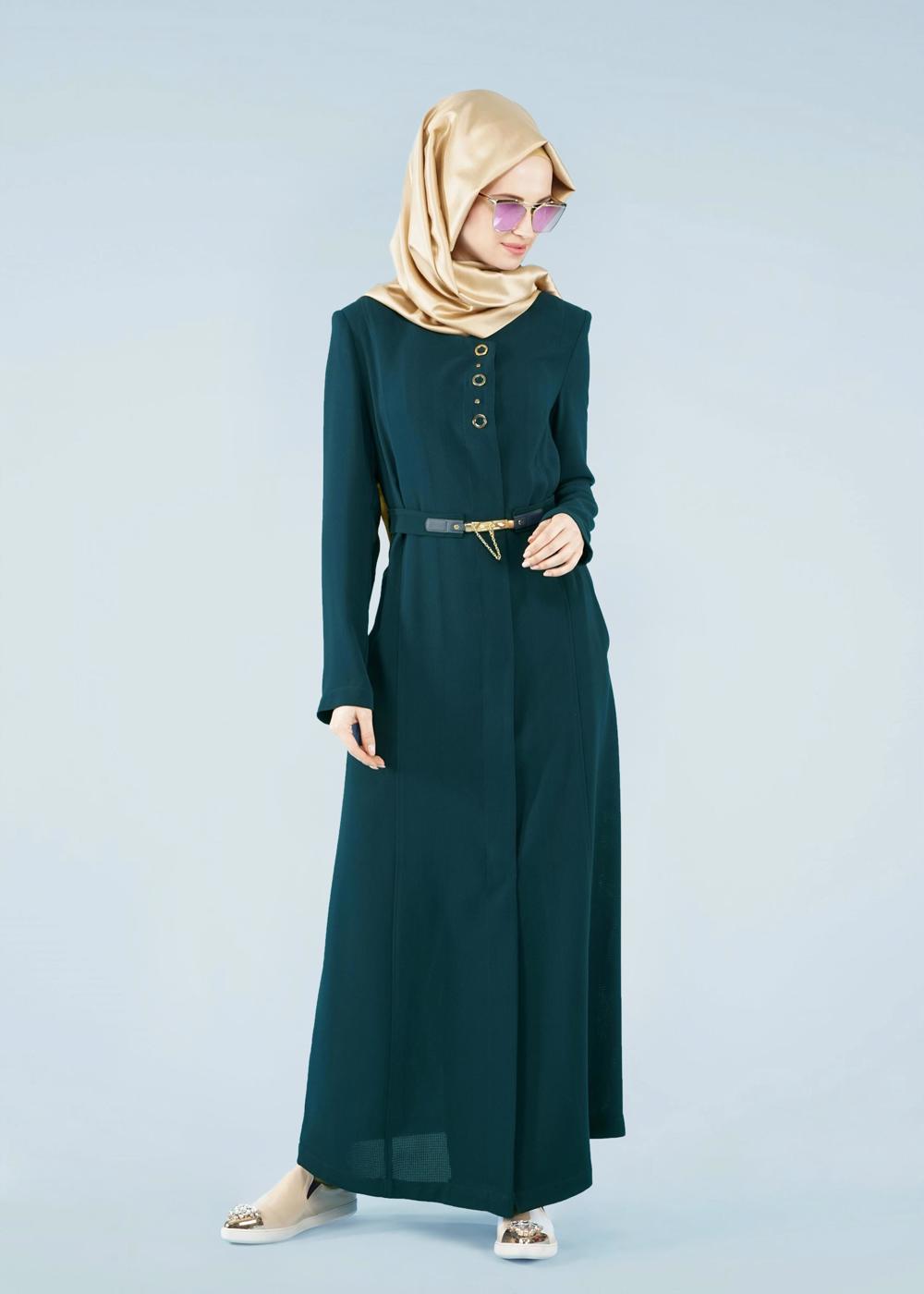 Vêtements hijab VERT T 1049 Orlando Tesettür Pardesü-Alv Fashion