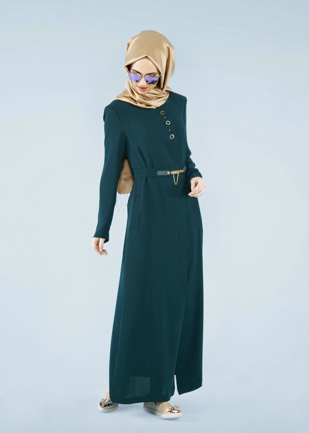 Vêtements hijab VERT T 1049 Orlando Tesettür Pardesü-Alv Fashion