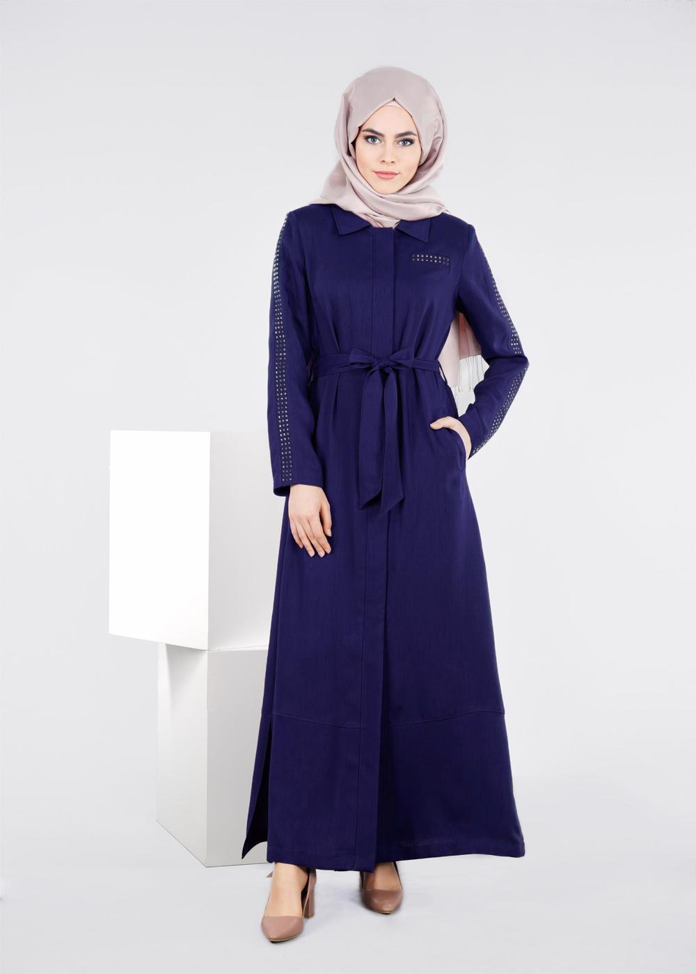 Tesettür giyim LACİVERT T 1060 New Defne  Pardesü-Alv Fashion