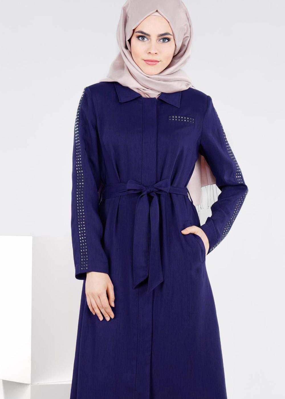 Tesettür giyim LACİVERT T 1060 New Defne  Pardesü-Alv Fashion