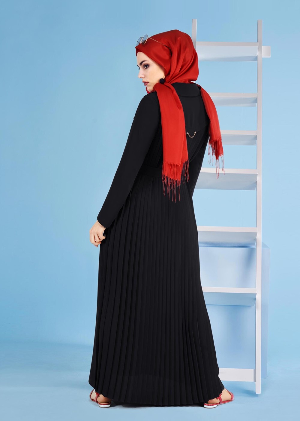 Tesettür giyim SİYAH T 1074 Elvan 3731 Pardesü-Alv Fashion