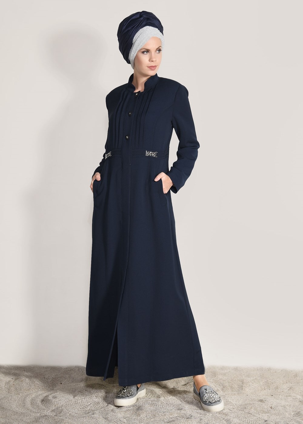 Tesettür giyim LACİVERT T 1079 Kiwon Pardesü-Alv Fashion