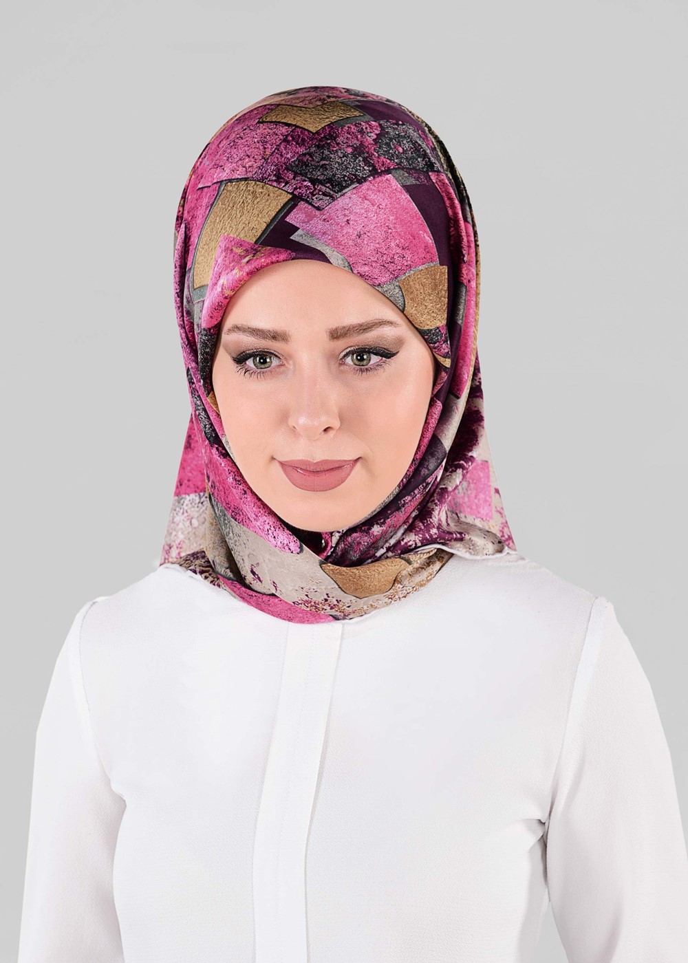 Tesettür giyim FUŞYA T 12026-1 ALVİNA DESENLİ EŞARP