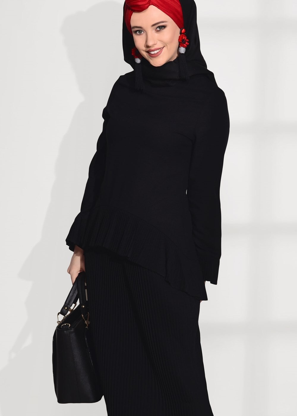 Vêtements hijab NOIR  JUPE PLISSÉE 2 PIÈCES 791