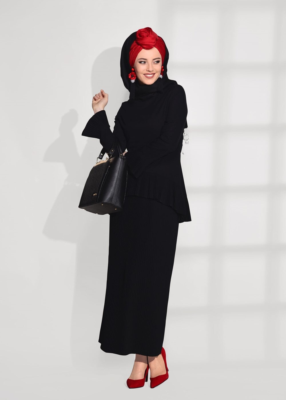 Vêtements hijab NOIR  JUPE PLISSÉE 2 PIÈCES 791