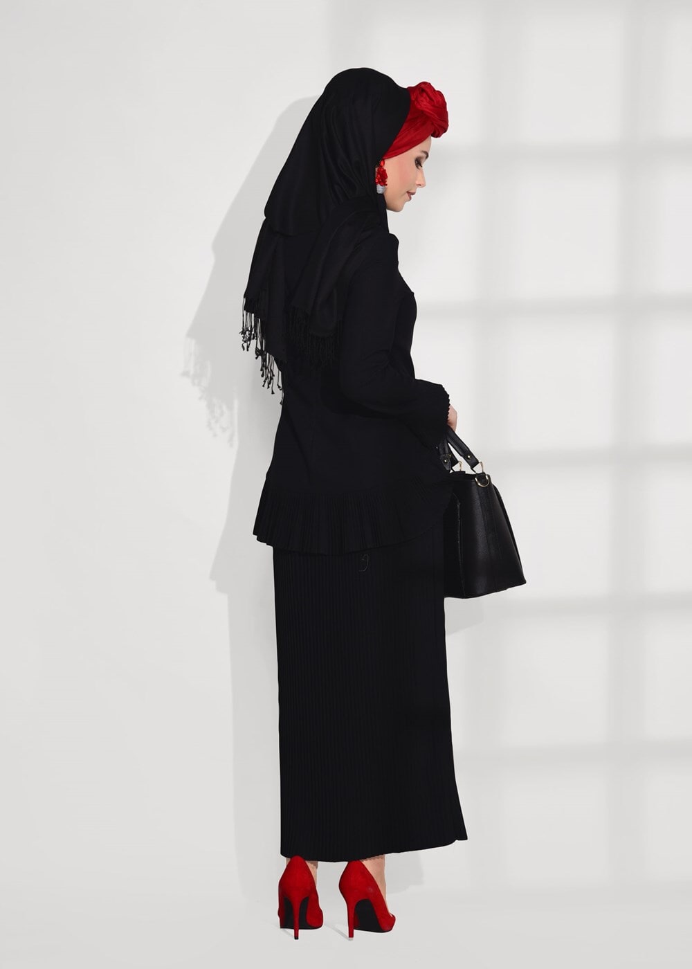 Vêtements hijab NOIR  JUPE PLISSÉE 2 PIÈCES 791