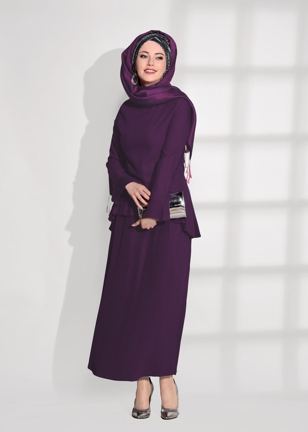 Vêtements hijab POURPRE  JUPE PLISSÉE 2 PIÈCES 791
