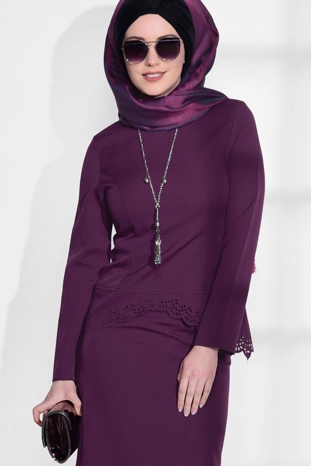 Vêtements hijab   LASER CUT SKIRTED SUIT T 801 - TRENDTESETTÜR