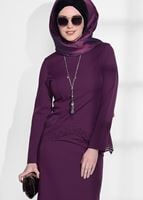 Vêtements hijab POURPRE COMBINAISON JUPE DÉTAILLÉE DÉTAILLÉE AU LASER T 801