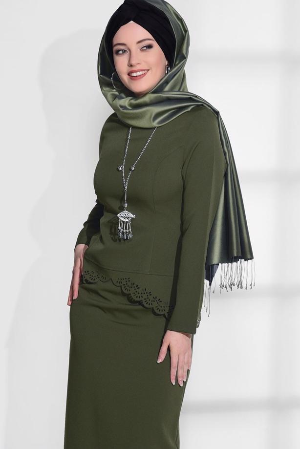 Vêtements hijab   LASER CUT SKIRTED SUIT T 801 - TRENDTESETTÜR