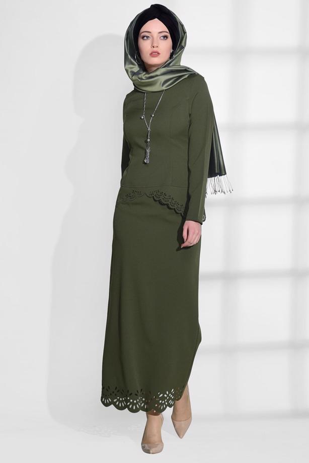 Vêtements hijab   LASER CUT SKIRTED SUIT T 801 - TRENDTESETTÜR