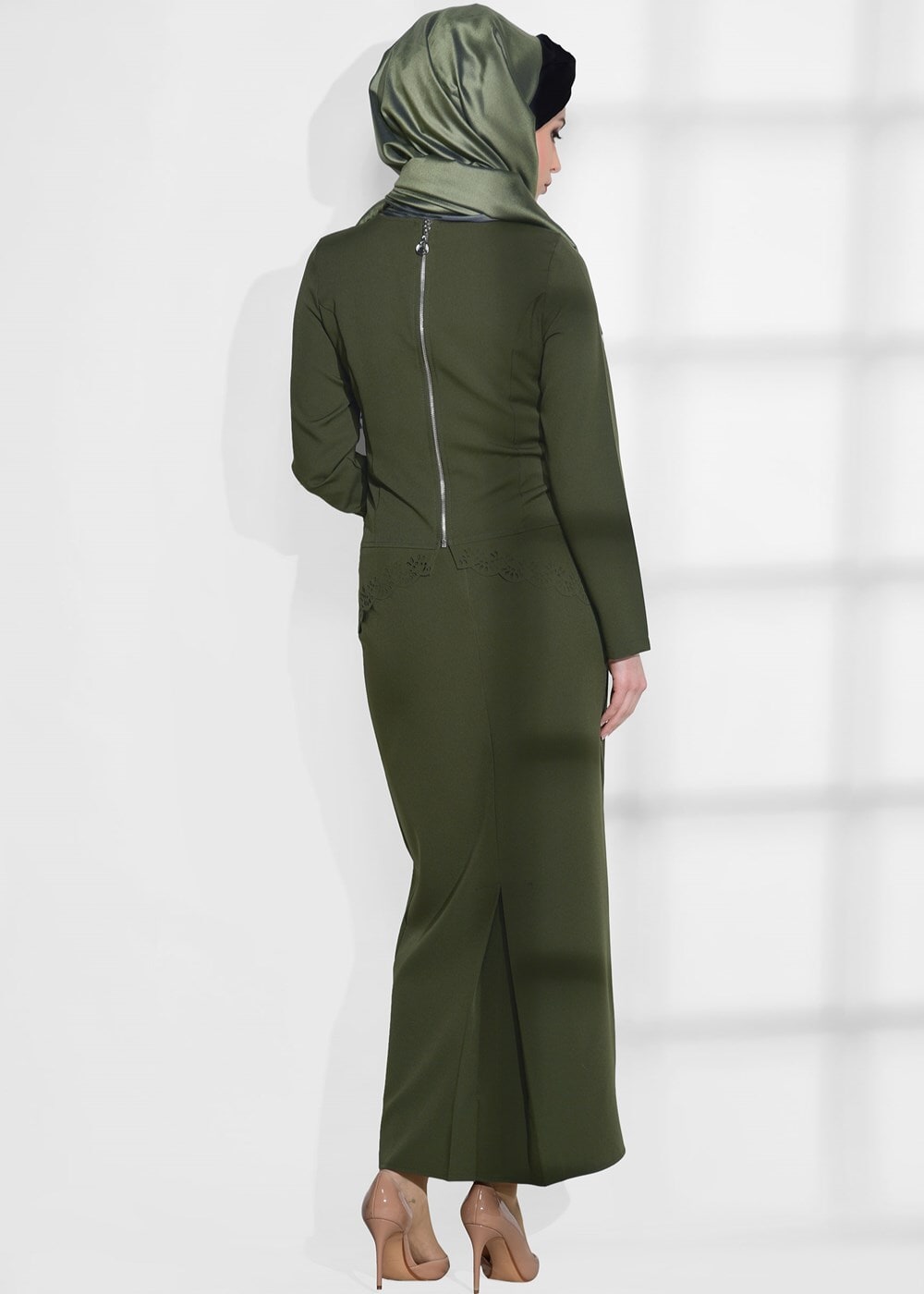 Vêtements hijab KAKI COMBINAISON JUPE DÉTAILLÉE DÉTAILLÉE AU LASER T 801