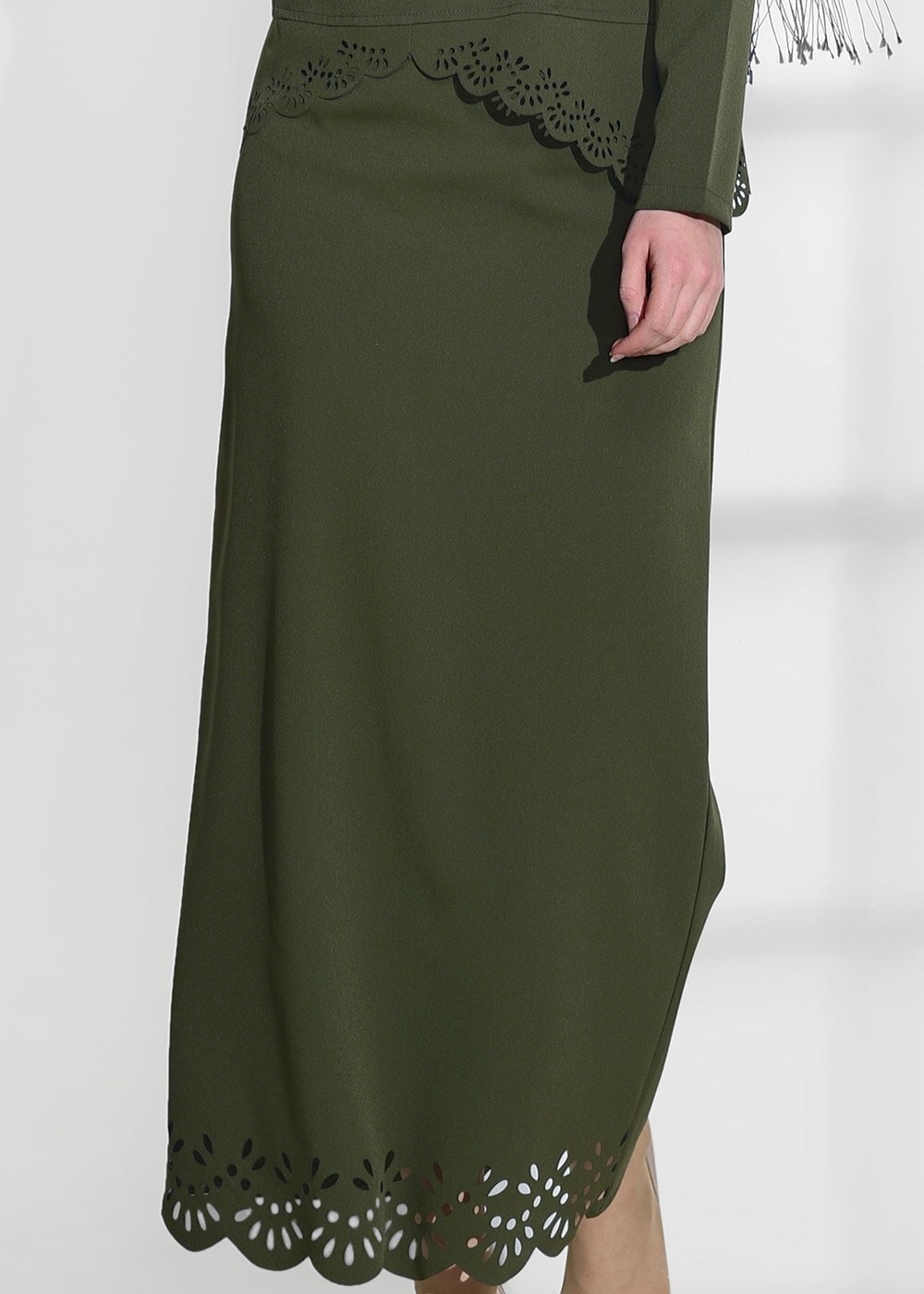 Vêtements hijab KAKI COMBINAISON JUPE DÉTAILLÉE DÉTAILLÉE AU LASER T 801