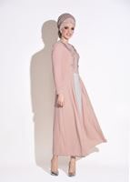Tesettür giyim PUDRA NAKIŞ İŞLEMELİ 2&prime;Lİ ETEKLİ TAKIM 3386