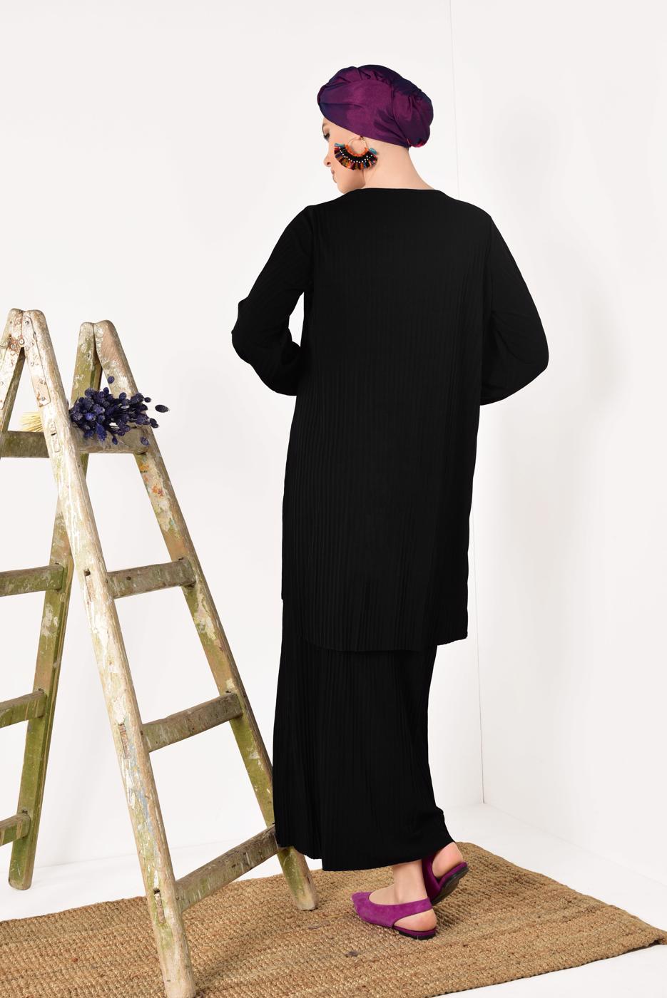 Vêtements hijab NOIR COSTUME JUPE PLISSÉE 3526