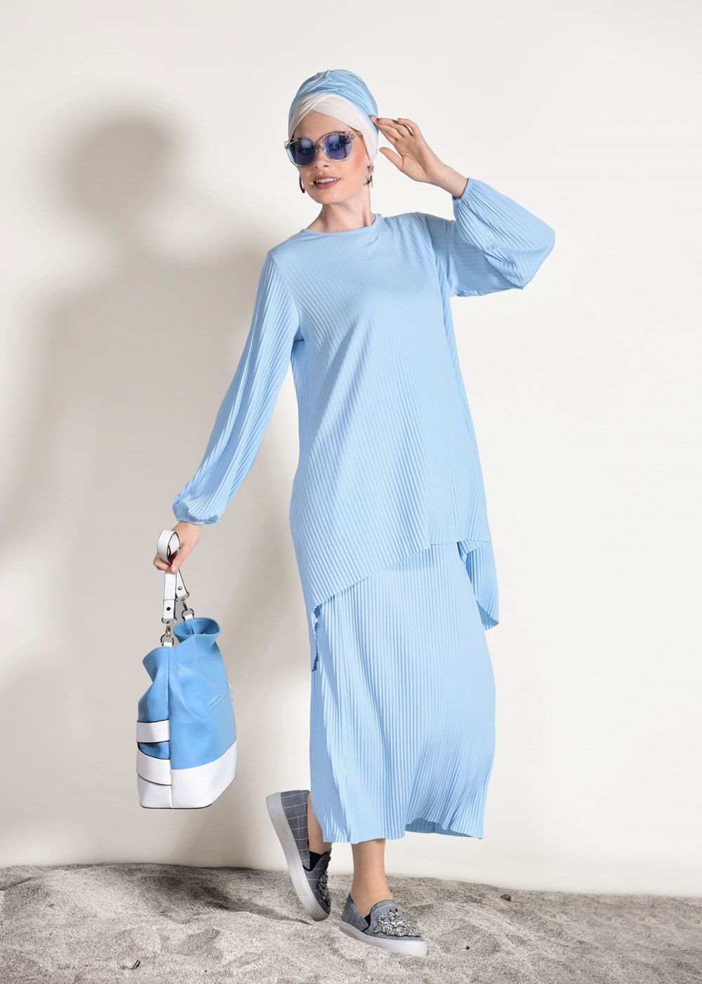 Vêtements hijab BLEU COSTUME JUPE PLISSÉE 3526