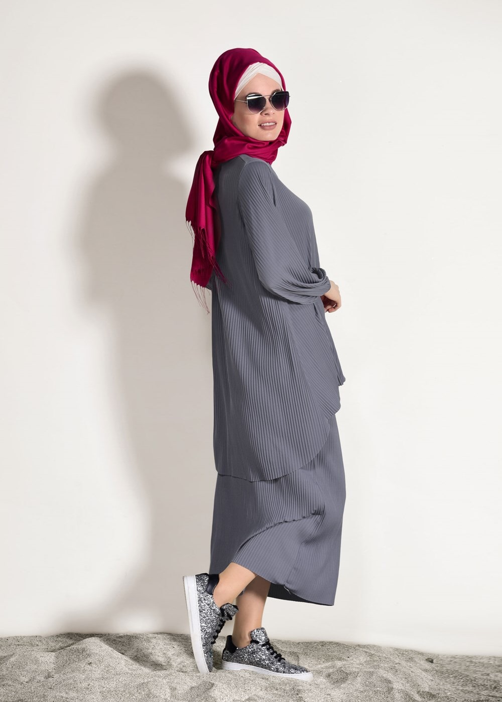 Vêtements hijab GRIS COSTUME JUPE PLISSÉE 3526