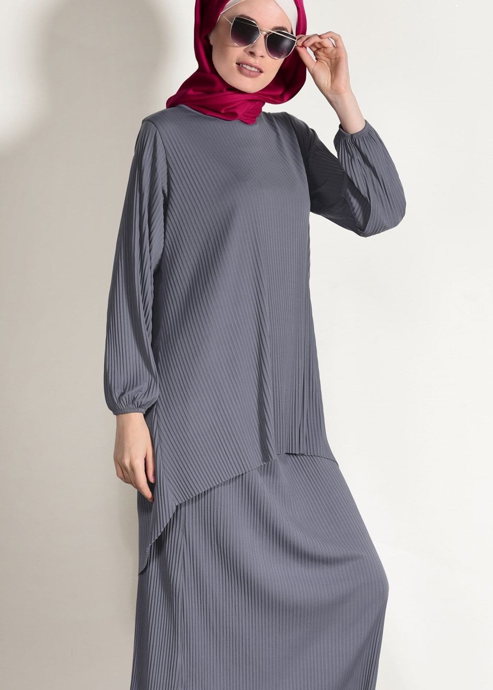 Vêtements hijab GRIS COSTUME JUPE PLISSÉE 3526