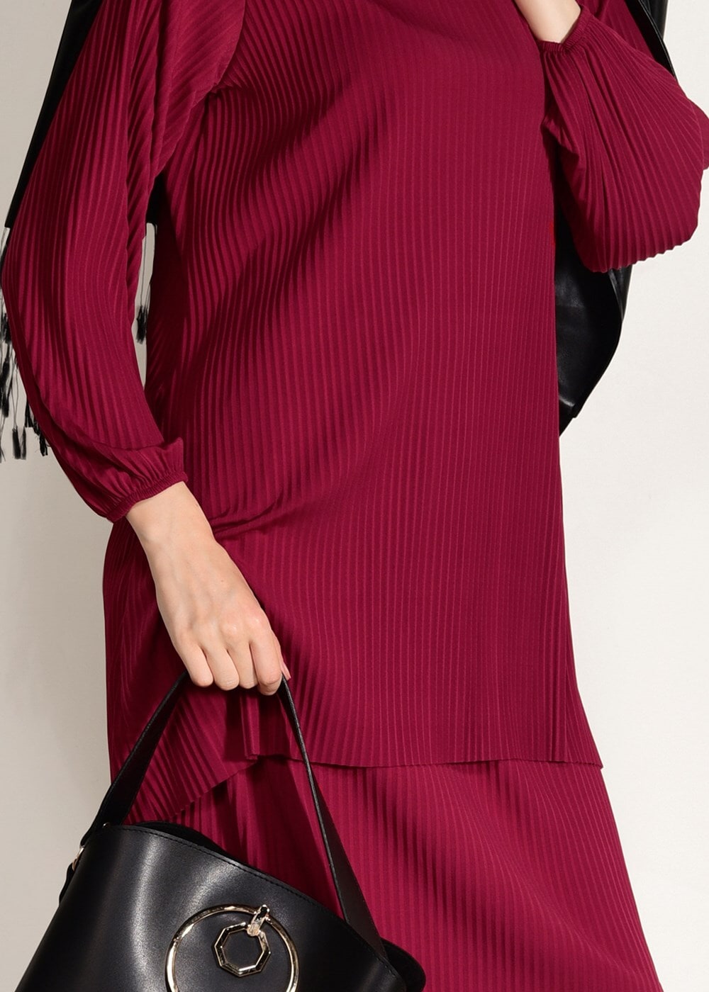 Vêtements hijab ROUGE BORDEAUX COSTUME JUPE PLISSÉE 3526