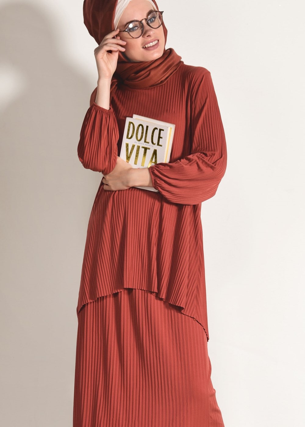 Vêtements hijab BRUN COSTUME JUPE PLISSÉE 3526