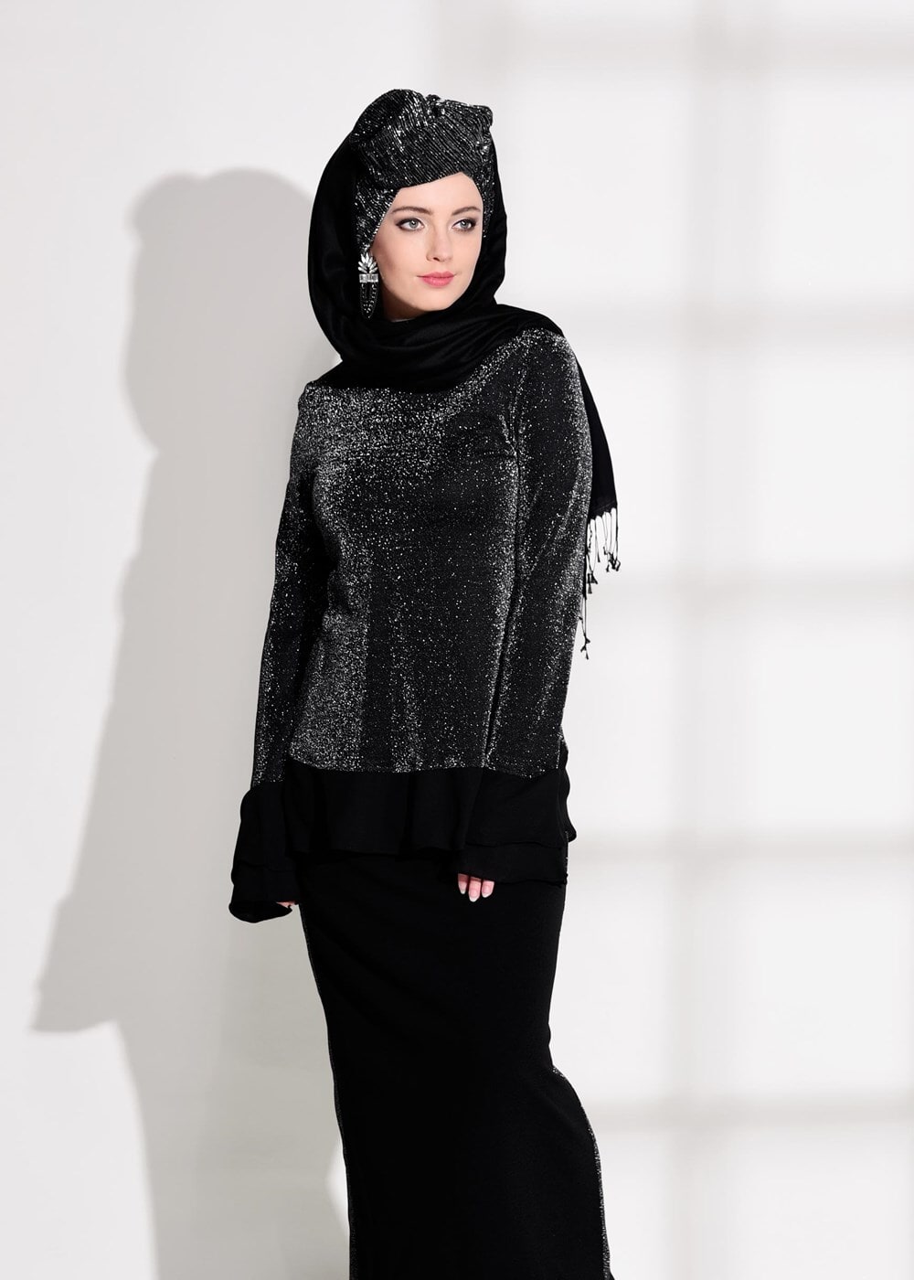 Vêtements hijab NOIR COSTUME JUPE ARGENT 4756