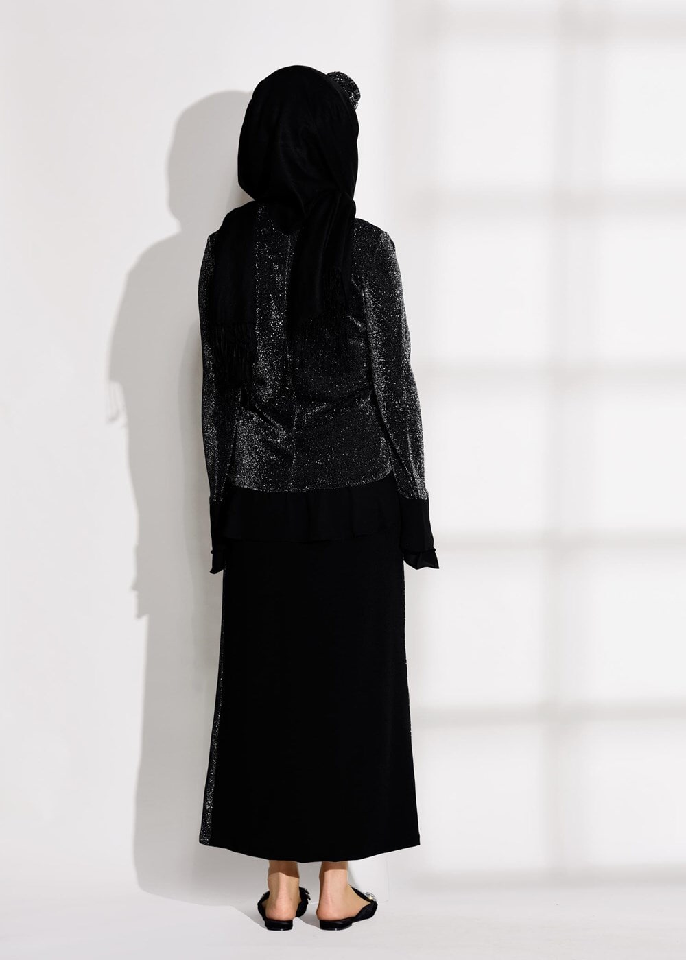 Vêtements hijab NOIR COSTUME JUPE ARGENT 4756