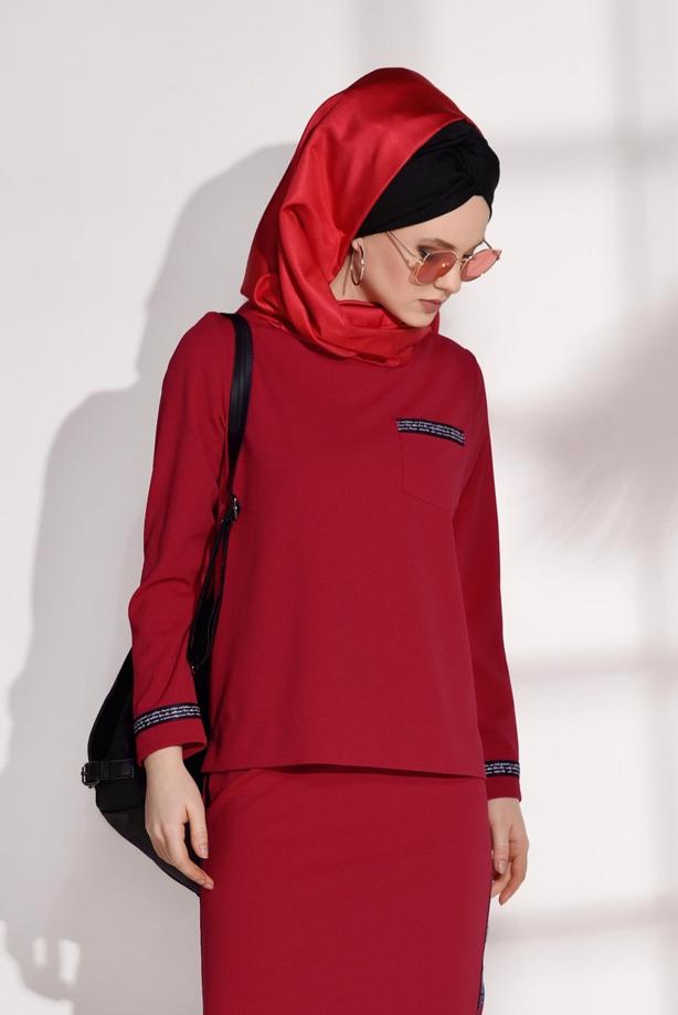 Tesettür giyim  ŞERİT DETAYLI 2′Lİ ETEKLİ TAKIM 8004  - TRENDTESETTÜR