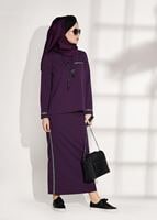 Tesettür giyim MOR ŞERİT DETAYLI 2′Lİ ETEKLİ TAKIM 8004 