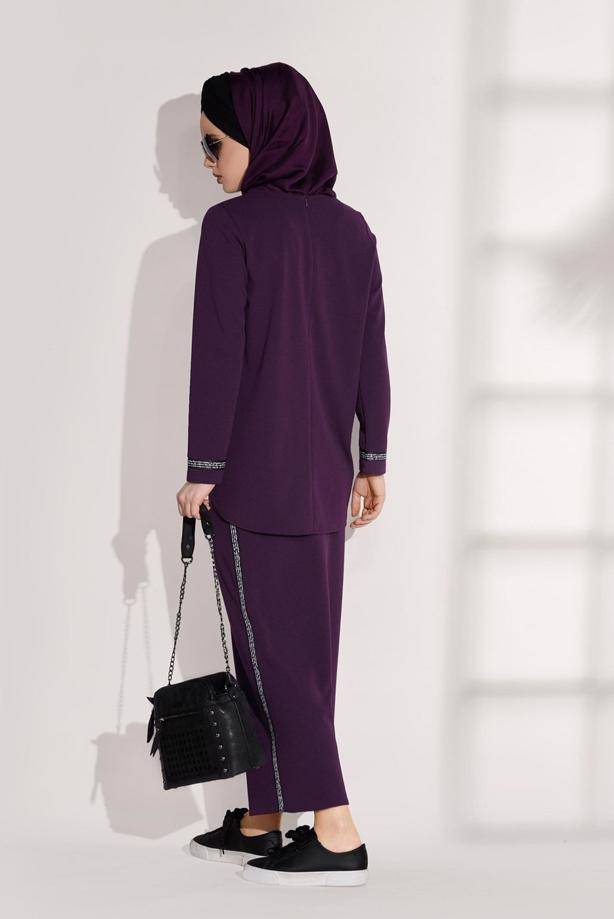 Tesettür giyim  ŞERİT DETAYLI 2′Lİ ETEKLİ TAKIM 8004  - TRENDTESETTÜR