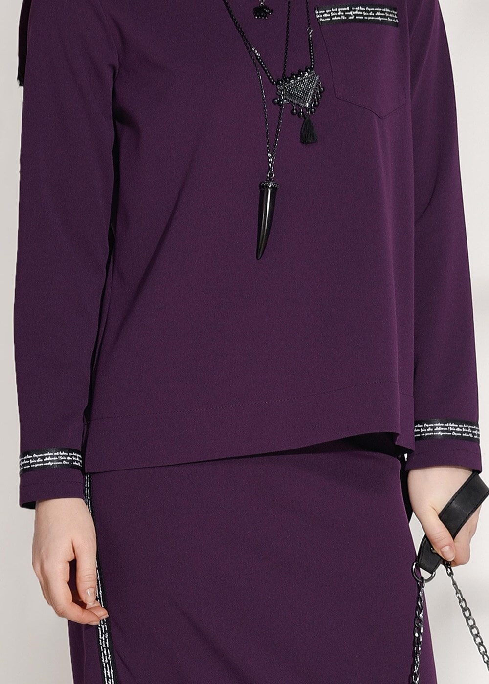 Tesettür giyim MOR ŞERİT DETAYLI 2′Lİ ETEKLİ TAKIM 8004 