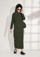Vêtements hijab KAKI COSTUME JUPE 2 PIÈCES 8004