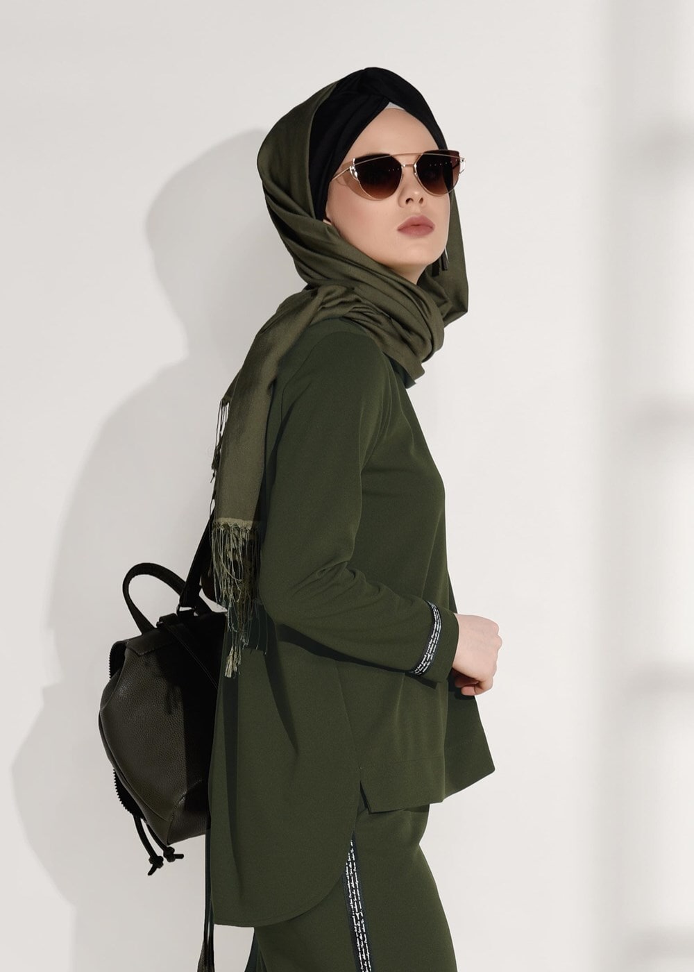 Vêtements hijab KAKI COSTUME JUPE 2 PIÈCES 8004