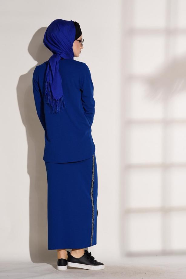 Tesettür giyim  ŞERİT DETAYLI 2′Lİ ETEKLİ TAKIM 8004  - TRENDTESETTÜR