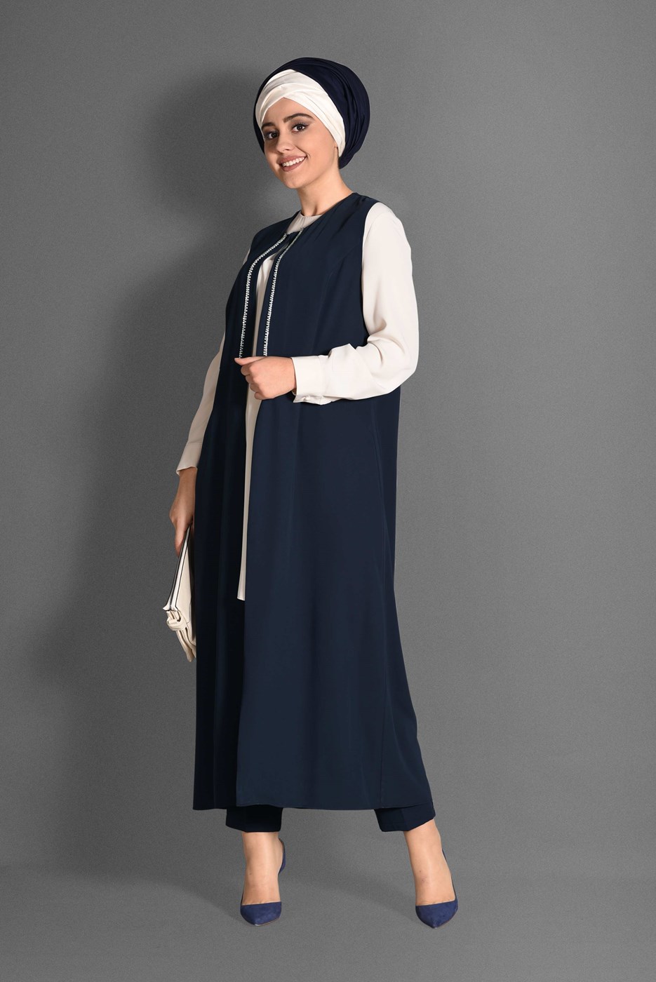 Vêtements hijab BLEU MARINE COSTUME 3 PIÈCES AVEC PANTALON 3362P-1