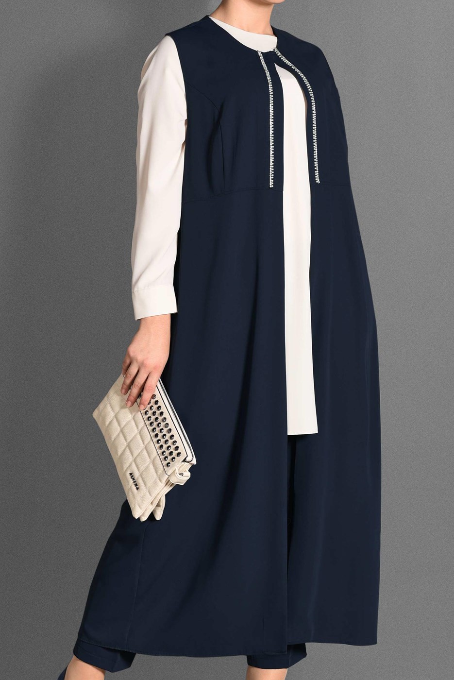 Vêtements hijab BLEU MARINE COSTUME 3 PIÈCES AVEC PANTALON 3362P-1