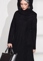 Tesettür giyim SİYAH İNCİ DETAYLI SİMLİ PANTOLONLU TAKIM 03781 