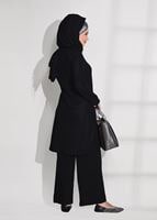 Tesettür giyim SİYAH İNCİ DETAYLI SİMLİ PANTOLONLU TAKIM 03781 