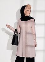 Tesettür giyim PUDRA İNCİ DETAYLI SİMLİ PANTOLONLU TAKIM 03781 