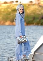 Tesettür giyim MAVİ T 11181 Elegance- Pul Payet Pantolonlu Takım