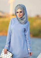 Tesettür giyim MAVİ T 11181 Elegance- Pul Payet Pantolonlu Takım