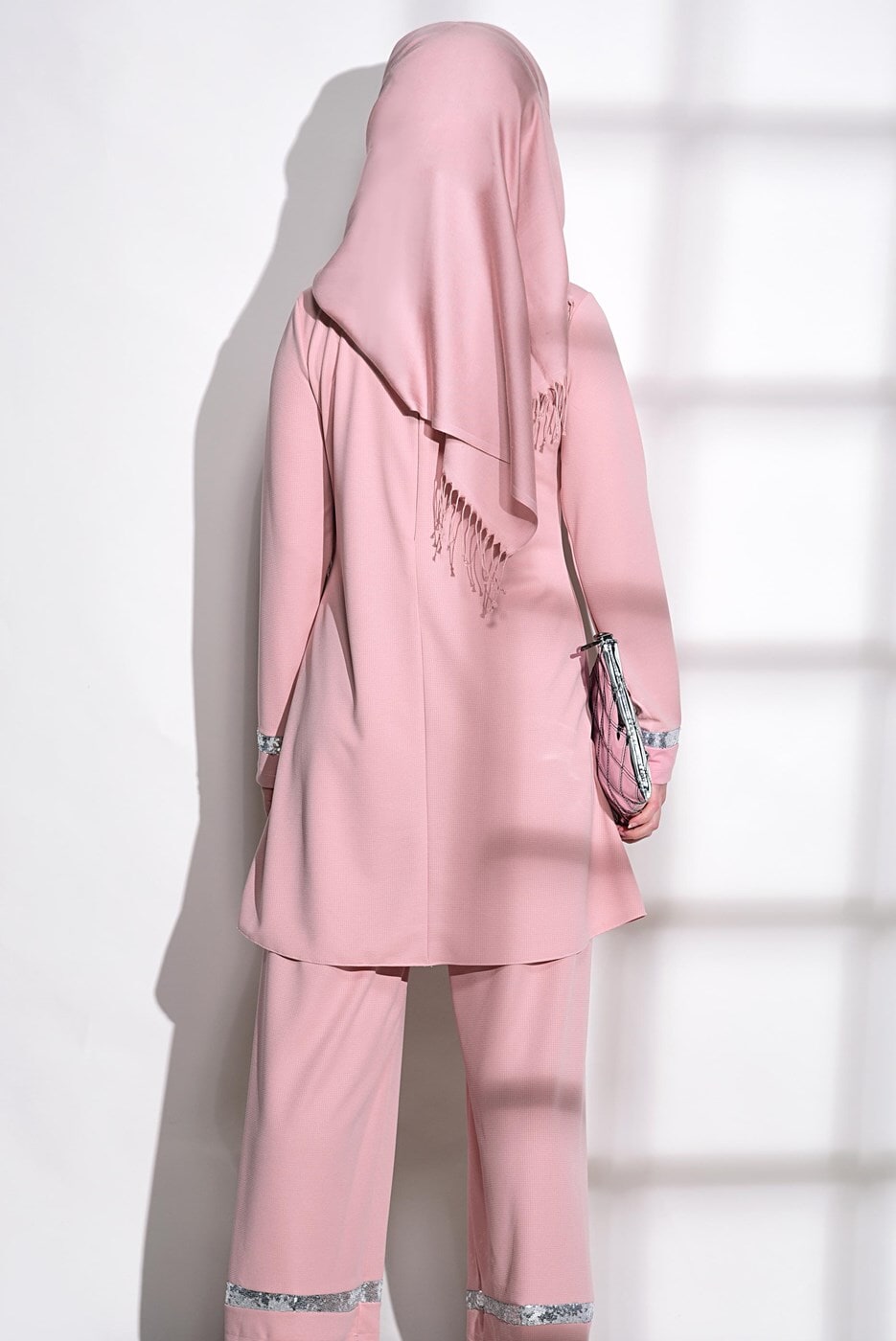 Tesettür giyim PUDRA T 11181 Elegance- Pul Payet Pantolonlu Takım