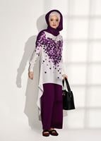 Tesettür giyim MOR ASİMETRİK KESİM PANTOLONLU TAKIM 20781 