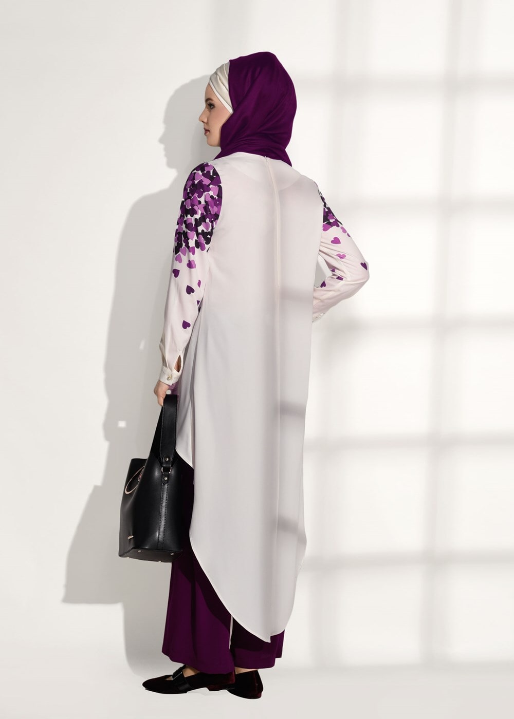 Tesettür giyim MOR ASİMETRİK KESİM PANTOLONLU TAKIM 20781 