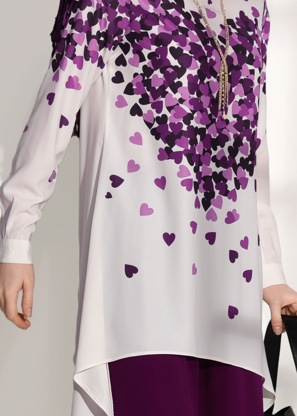 Tesettür giyim MOR ASİMETRİK KESİM PANTOLONLU TAKIM 20781 