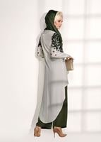 Tesettür giyim HAKİ ASİMETRİK KESİM PANTOLONLU TAKIM 20781 